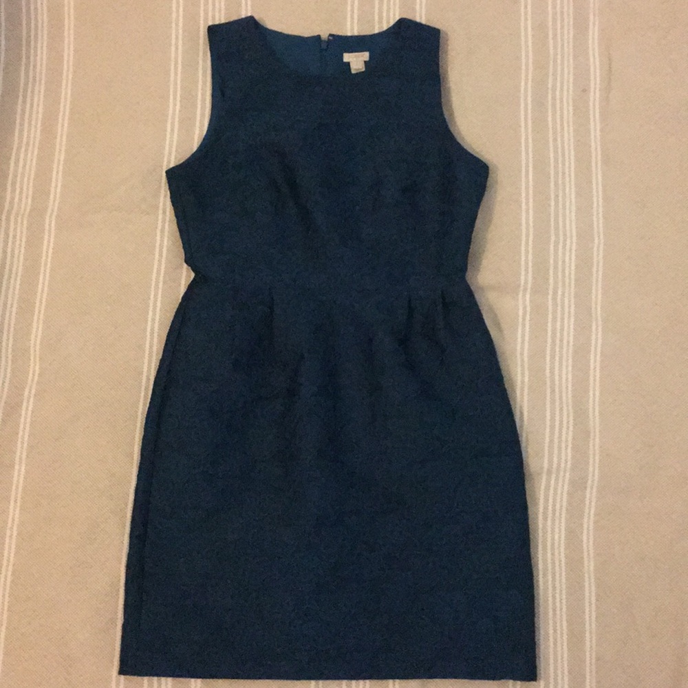 J. Crew Factory Dark Teal Floral Jacquard Dress